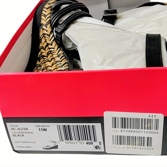 Vince Camuto Black Wedge Heel Sandals with Ankle Strap, Size 11W (NWT) - Picture 10 of 11